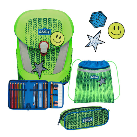 Scout Sunny II Schulranzen 73460507900 Neon Safety Green Gecko Schulranzen-Set 4-teilig