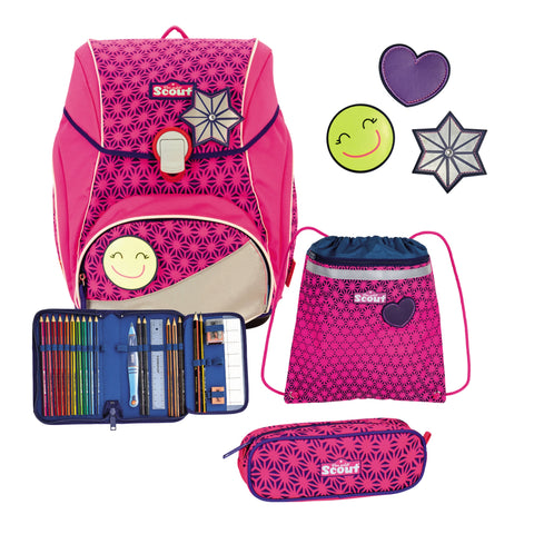 Scout Alpha Schulranzen 74420204900 DIN Neon Safety Pink Glow Schulranzen-Set 4-teilig