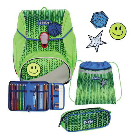 Scout Alpha Schulranzen 74420207900 DIN Neon Safety Green Gecko Schulranzen-Set 4-teilig