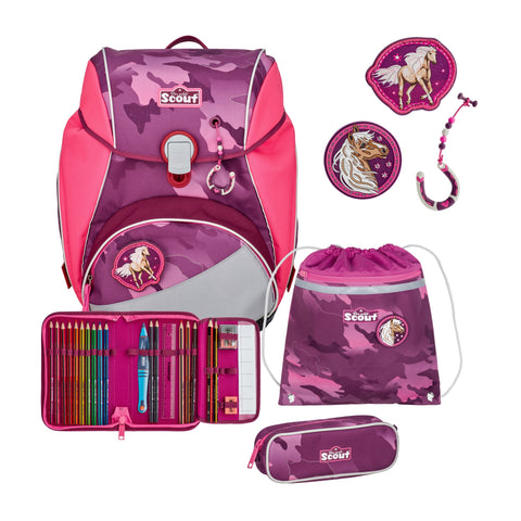 Scout Alpha Schulranzen 74400739900 DIN Pink Horse Schulranzen-Set 4-teilig