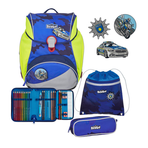 Scout Alpha Schulranzen 74400721600 DIN Blue Police Schulranzen-Set 4-teilig