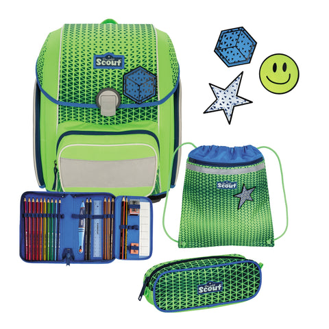 SCOUT Schulranzenset Genius 4tlg 76410207900 DIN N. Saf. Green Gecko Schulranzen-Set 4-teilig