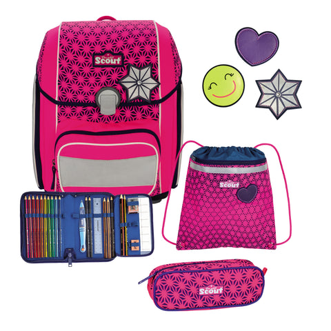 SCOUT Schulranzenset Genius 4tlg 76410204900 DIN Neon Saf. Pink Glow Schulranzen-Set 4-teilig