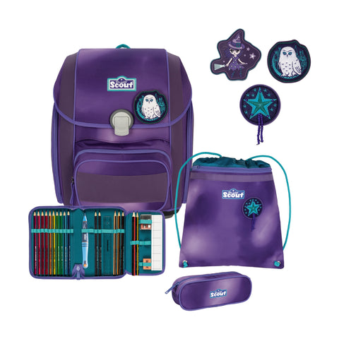 SCOUT Schulranzenset Genius 4tlg 76420361400 Exk. Supe. Purple Magic Superflash