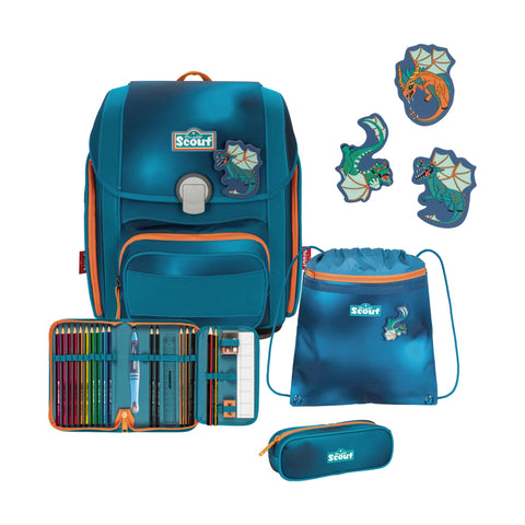 SCOUT Schulranzenset Genius 4tlg 76420366400 Exkl. Superf. Seadragon Superflash