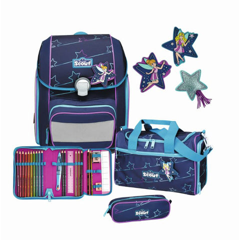 SCOUT Schulranzenset Genius 4tlg 76400725100 Blue Star Schulranzen-Set 4-teilig