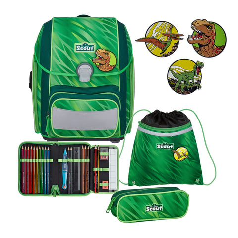 SCOUT Schulranzenset Genius 4tlg 76400727700 Green Rex Schulranzen-Set 4-teilig