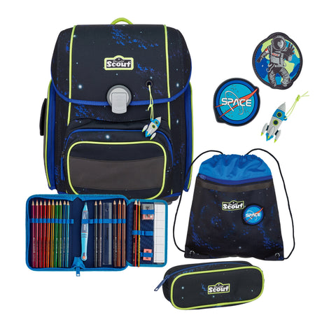 SCOUT Schulranzenset Genius 4tlg 76400710800 Black Galaxy Schulranzen-Set 4-teilig