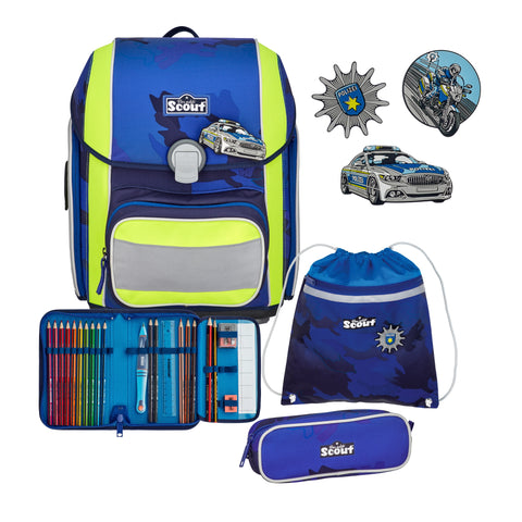 SCOUT Schulranzenset Genius 4tlg 76400721600 DIN Blue Police Schulranzen-Set 4-teilig