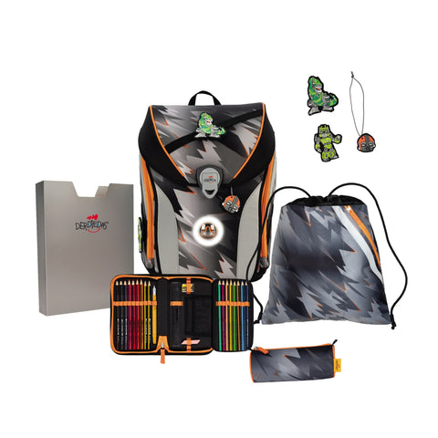 DERDIEDAS Schulranzenset Ergoflex Max Exklusiv LED 8508166 Cyber Dino 5-teilig
