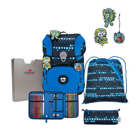 Schulranzenset ErgoFlex Tiny Blue Robot bot