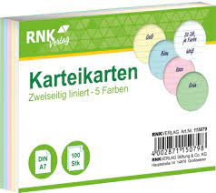 Karteikarte A7 5farb. liniert RNK 115079 100ST