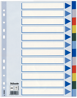 Register A4 blanko bunt 12tlg. ESSELTE 15262 Plastik fbg.Tabs